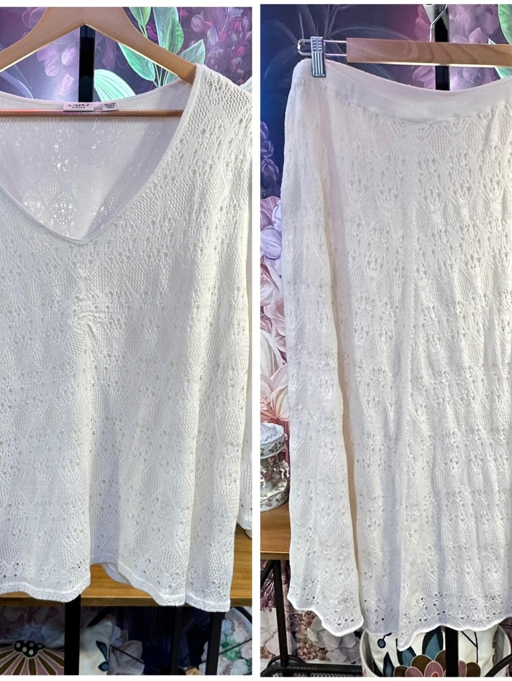 Cato Woman 26/28W Stretch Lined Sweater Knit Skirt Set Crochet Pattern Ivory